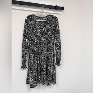 Leopard Mini Dress Long Sleeve V Neck High Waist Chiffon